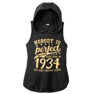 Nobody Is Perfect Born In 1934 90th Birthday Ladies PosiCharge Tri-Blend Wicking Draft Hoodie Tank