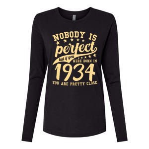 Nobody Is Perfect Born In 1934 90th Birthday Womens Cotton Relaxed Long Sleeve T-Shirt