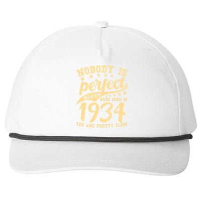 Nobody Is Perfect Born In 1934 90th Birthday Snapback Five-Panel Rope Hat