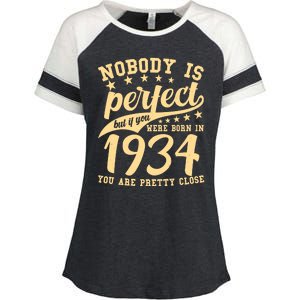 Nobody Is Perfect Born In 1934 90th Birthday Enza Ladies Jersey Colorblock Tee