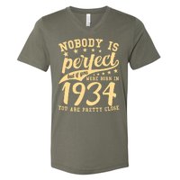 Nobody Is Perfect Born In 1934 90th Birthday V-Neck T-Shirt