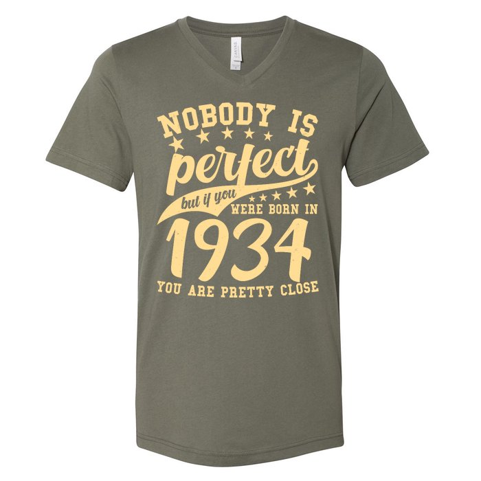 Nobody Is Perfect Born In 1934 90th Birthday V-Neck T-Shirt