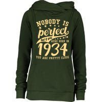 Nobody Is Perfect Born In 1934 90th Birthday Womens Funnel Neck Pullover Hood