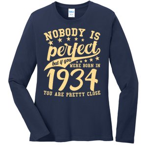 Nobody Is Perfect Born In 1934 90th Birthday Ladies Long Sleeve Shirt