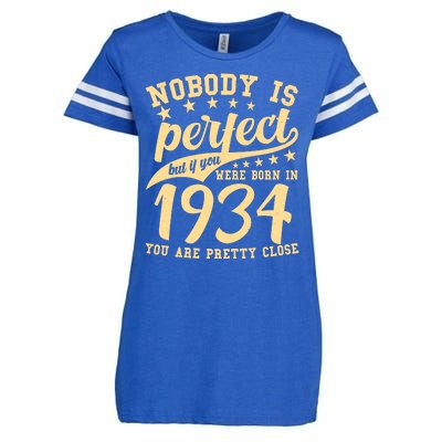 Nobody Is Perfect Born In 1934 90th Birthday Enza Ladies Jersey Football T-Shirt