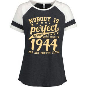 Nobody Is Perfect Born In 1944 80th Birthday Enza Ladies Jersey Colorblock Tee