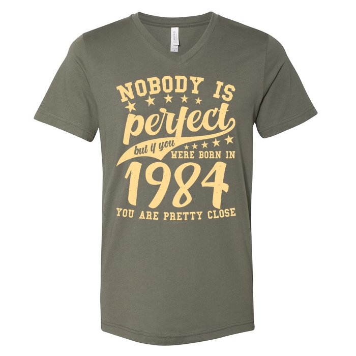 Nobody Is Perfect Born In 1984 40th Birthday V-Neck T-Shirt