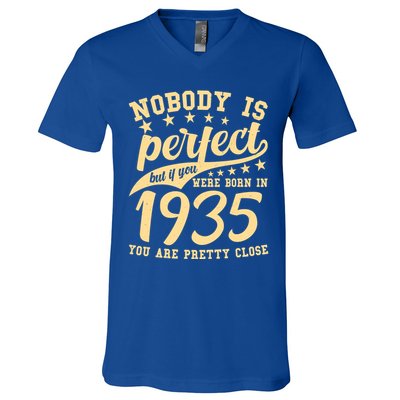 Nobody Is Perfect Born In 1935 90th Birthday V-Neck T-Shirt