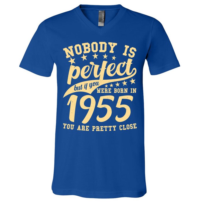 Nobody Is Perfect Born In 1955 70th Birthday V-Neck T-Shirt