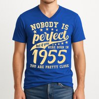Nobody Is Perfect Born In 1955 70th Birthday V-Neck T-Shirt