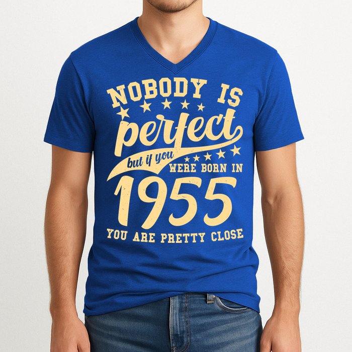 Nobody Is Perfect Born In 1955 70th Birthday V-Neck T-Shirt