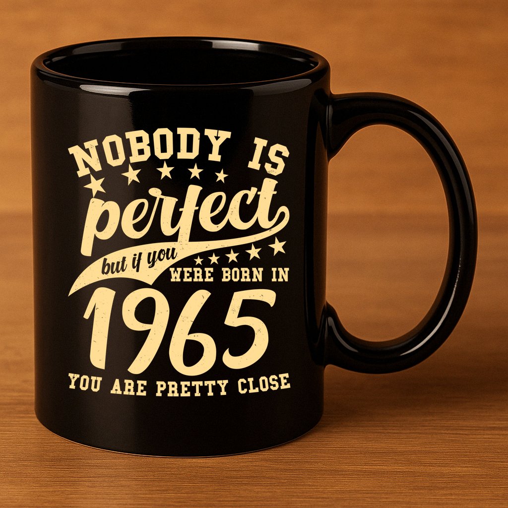 Nobody Is Perfect Born In 1965 60th Birthday 11oz C Handle Ceramic Mug
