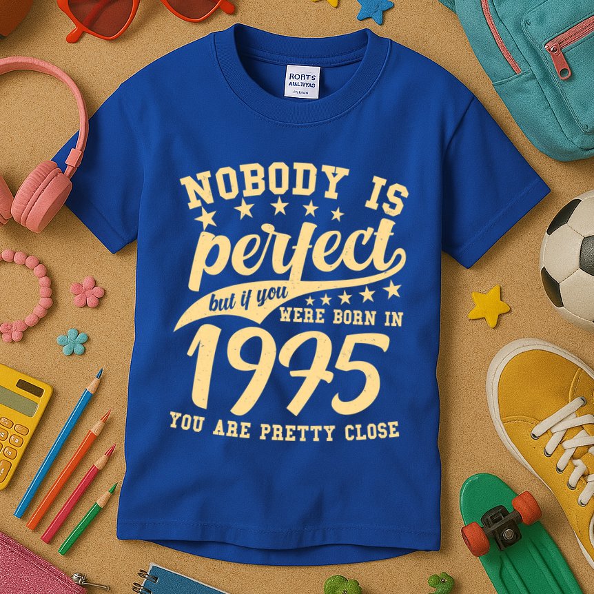 Nobody Is Perfect Born In 1975 50th Birthday Kids T-Shirt