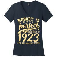 Nobody Is Perfect Born In 1923 100th Birthday Women's V-Neck T-Shirt