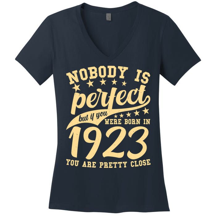 Nobody Is Perfect Born In 1923 100th Birthday Women's V-Neck T-Shirt