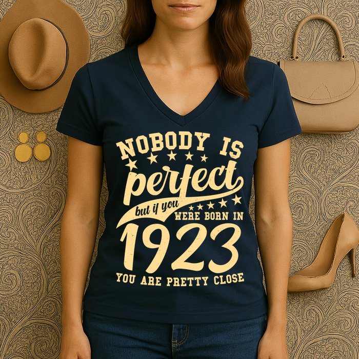 Nobody Is Perfect Born In 1923 100th Birthday Women's V-Neck T-Shirt