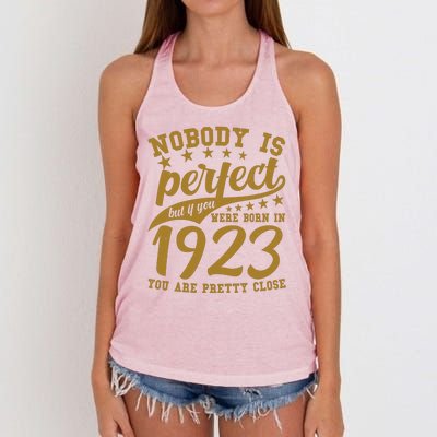 Nobody Is Perfect Born In 1923 100th Birthday Women's Knotted Racerback Tank