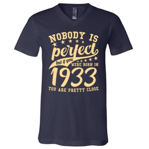 Nobody Is Perfect Born In 1933 90th Birthday V-Neck T-Shirt