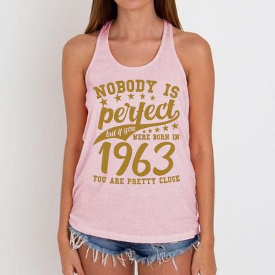 Nobody Is Perfect Born In 1963 60th Birthday Women's Knotted Racerback Tank