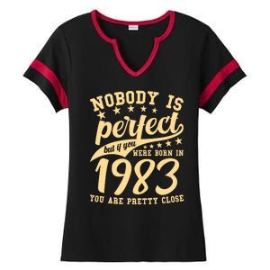 Nobody Is Perfect Born In 1983 40th Birthday Ladies Halftime Notch Neck Tee