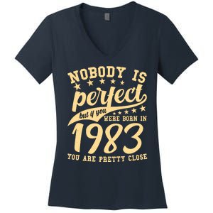 Nobody Is Perfect Born In 1983 40th Birthday Women's V-Neck T-Shirt