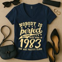 Nobody Is Perfect Born In 1983 40th Birthday Women's V-Neck T-Shirt