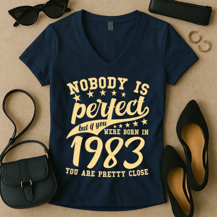 Nobody Is Perfect Born In 1983 40th Birthday Women's V-Neck T-Shirt