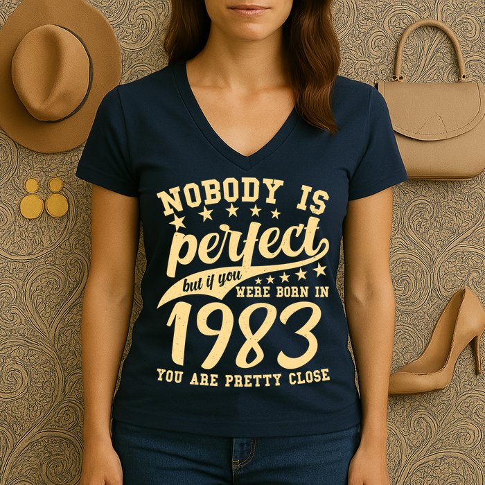 Nobody Is Perfect Born In 1983 40th Birthday Women's V-Neck T-Shirt
