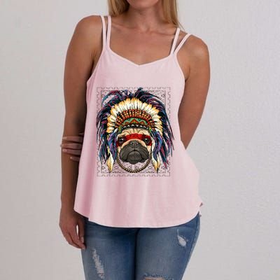 Native Indian Pug Native American Indian Dog Lovers Women's Strappy Tank