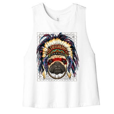 Native Indian Pug Native American Indian Dog Lovers Women's Racerback Cropped Tank