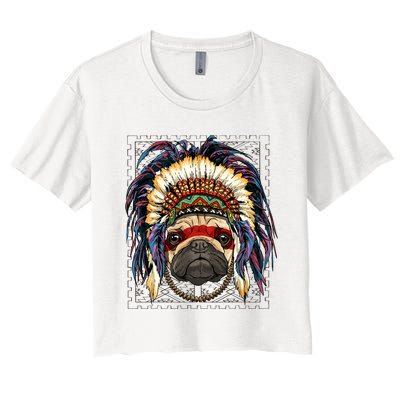 Native Indian Pug Native American Indian Dog Lovers Women's Crop Top Tee