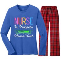 Nurse In Progress Please Wait Funny Future Nurse Gift Women's Long Sleeve Flannel Pajama Set 