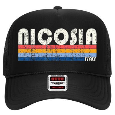 Nicosia Italy Retro 70s 80s Style High Crown Mesh Back Trucker Hat