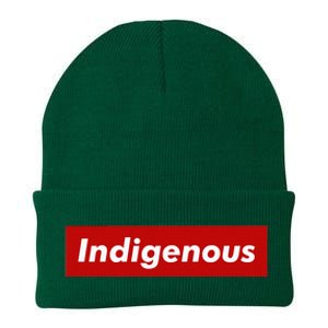 Native Indigenous Red Block Background With White Letters Knit Cap Winter Beanie