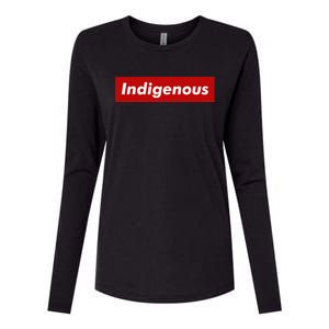 Native Indigenous Red Block Background With White Letters Womens Cotton Relaxed Long Sleeve T-Shirt