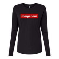 Native Indigenous Red Block Background With White Letters Womens Cotton Relaxed Long Sleeve T-Shirt