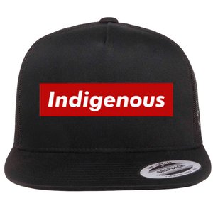 Native Indigenous Red Block Background With White Letters Flat Bill Trucker Hat