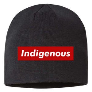 Native Indigenous Red Block Background With White Letters Sustainable Beanie