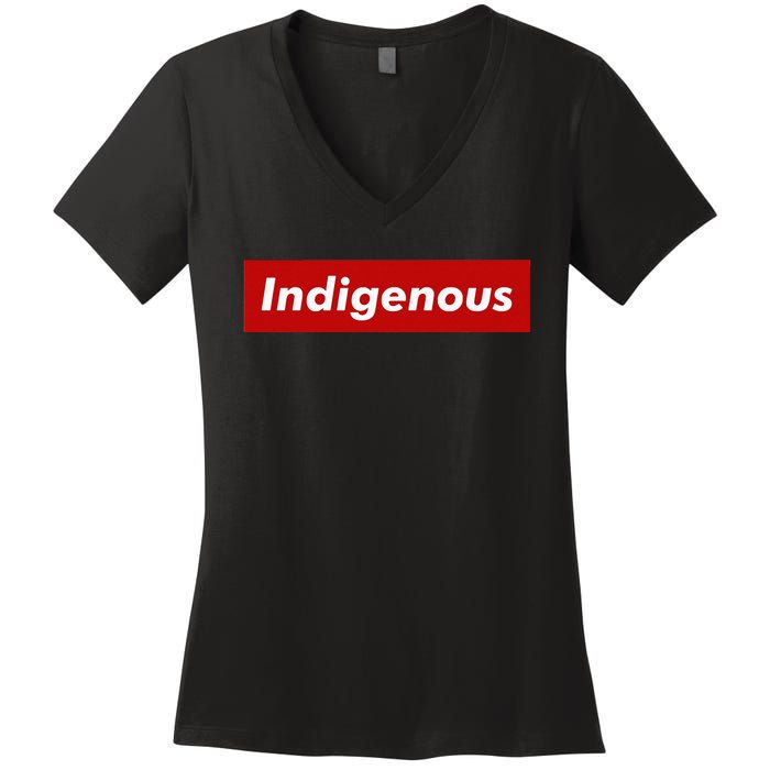 Native Indigenous Red Block Background With White Letters Women's V-Neck T-Shirt