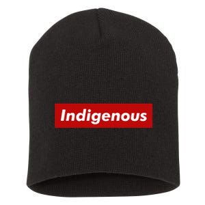 Native Indigenous Red Block Background With White Letters Short Acrylic Beanie