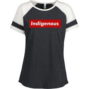 Native Indigenous Red Block Background With White Letters Enza Ladies Jersey Colorblock Tee