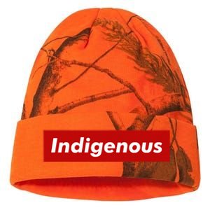 Native Indigenous Red Block Background With White Letters Kati Licensed 12" Camo Beanie