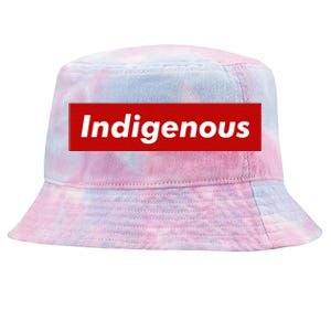 Native Indigenous Red Block Background With White Letters Tie-Dyed Bucket Hat