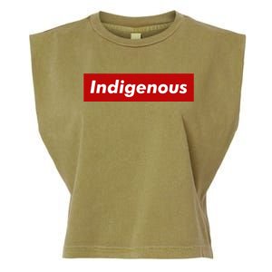 Native Indigenous Red Block Background With White Letters Garment-Dyed Women's Muscle Tee