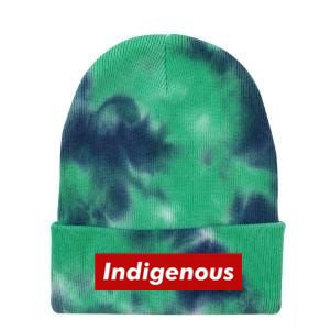 Native Indigenous Red Block Background With White Letters Tie Dye 12in Knit Beanie