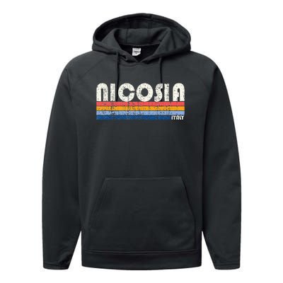 Nicosia Italy Retro 70s 80s Style Performance Fleece Hoodie