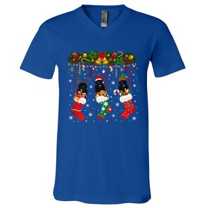 Newfoundland In Sock Xmas Reindeer Santa Elf Dog Gift V-Neck T-Shirt