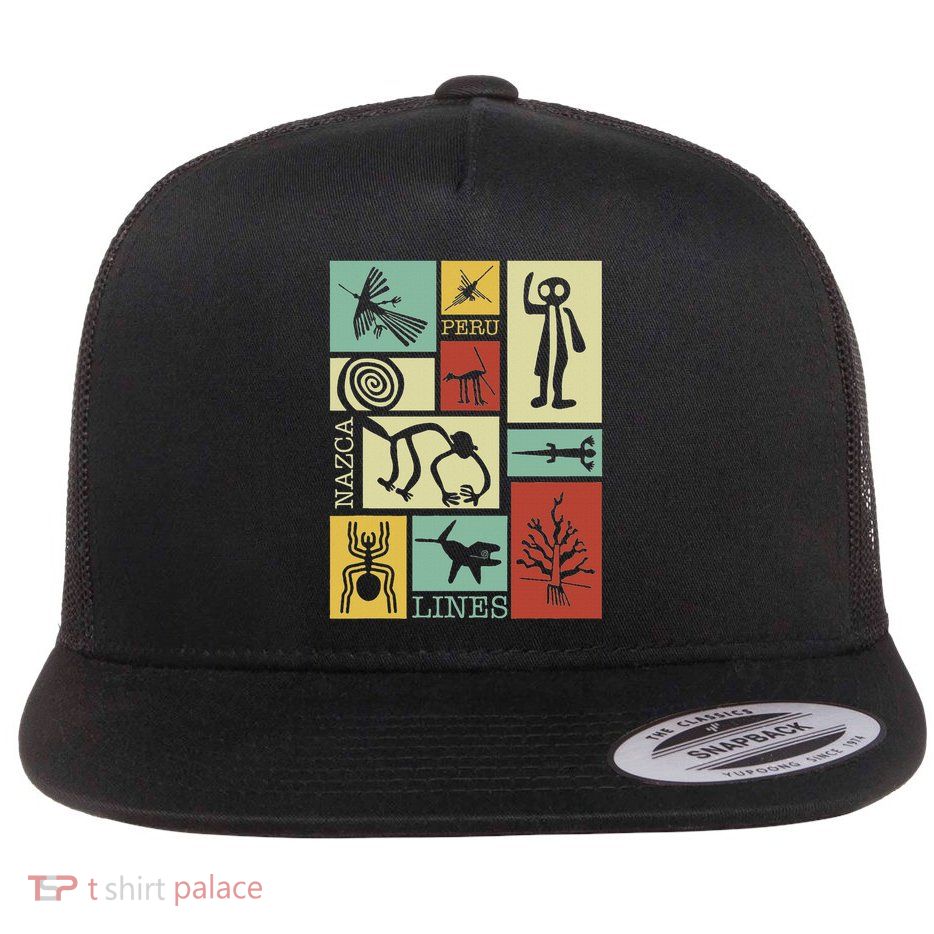 National Introvert Society Nazca Lines Peru Geoglyphs Retro  Flat Bill Trucker Hat