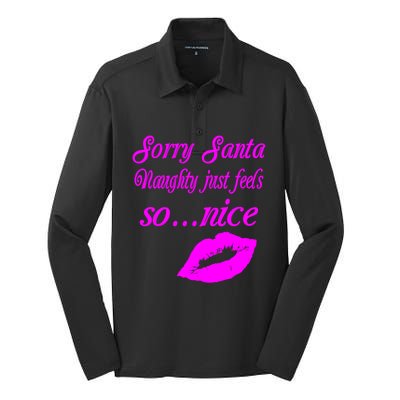 Naughty Is The New Nice Santa Xmas Lips Gift Silk Touch Performance Long Sleeve Polo