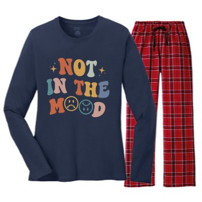 Not In The Mood With Words On Back Aesthetic Trendy Costume Women's Long Sleeve Flannel Pajama Set 